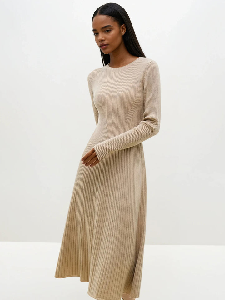 Ribbed Knit Midi Wool Blend Dress