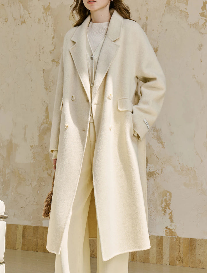 100% Wool Sophia Long Coat Golden Taupe