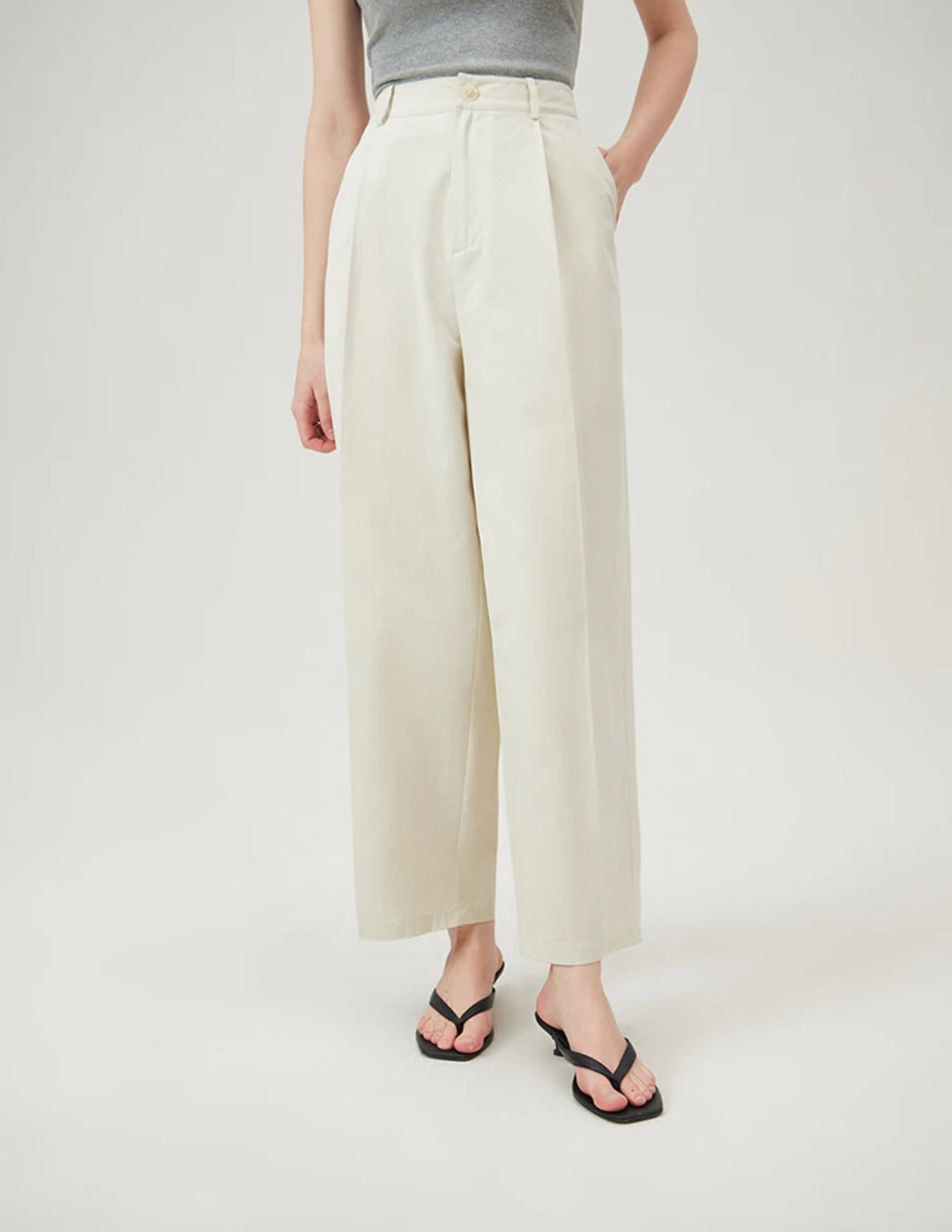 Cotton Wide-Leg Essential Trousers