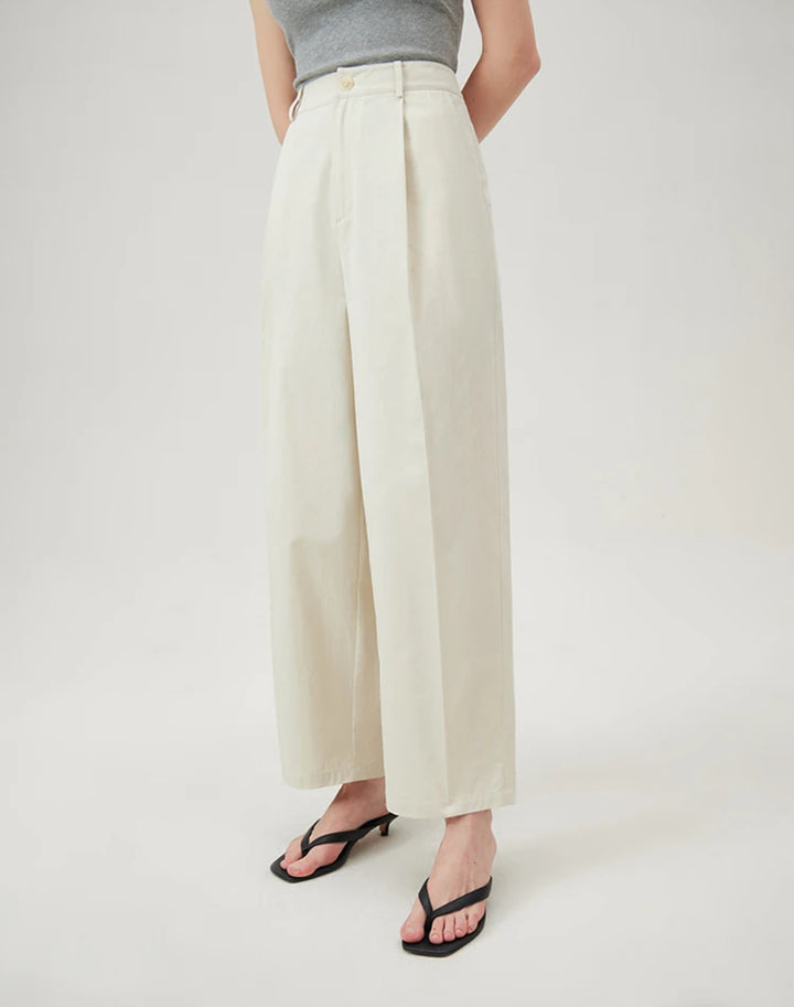 Cotton Wide-Leg Essential Trousers