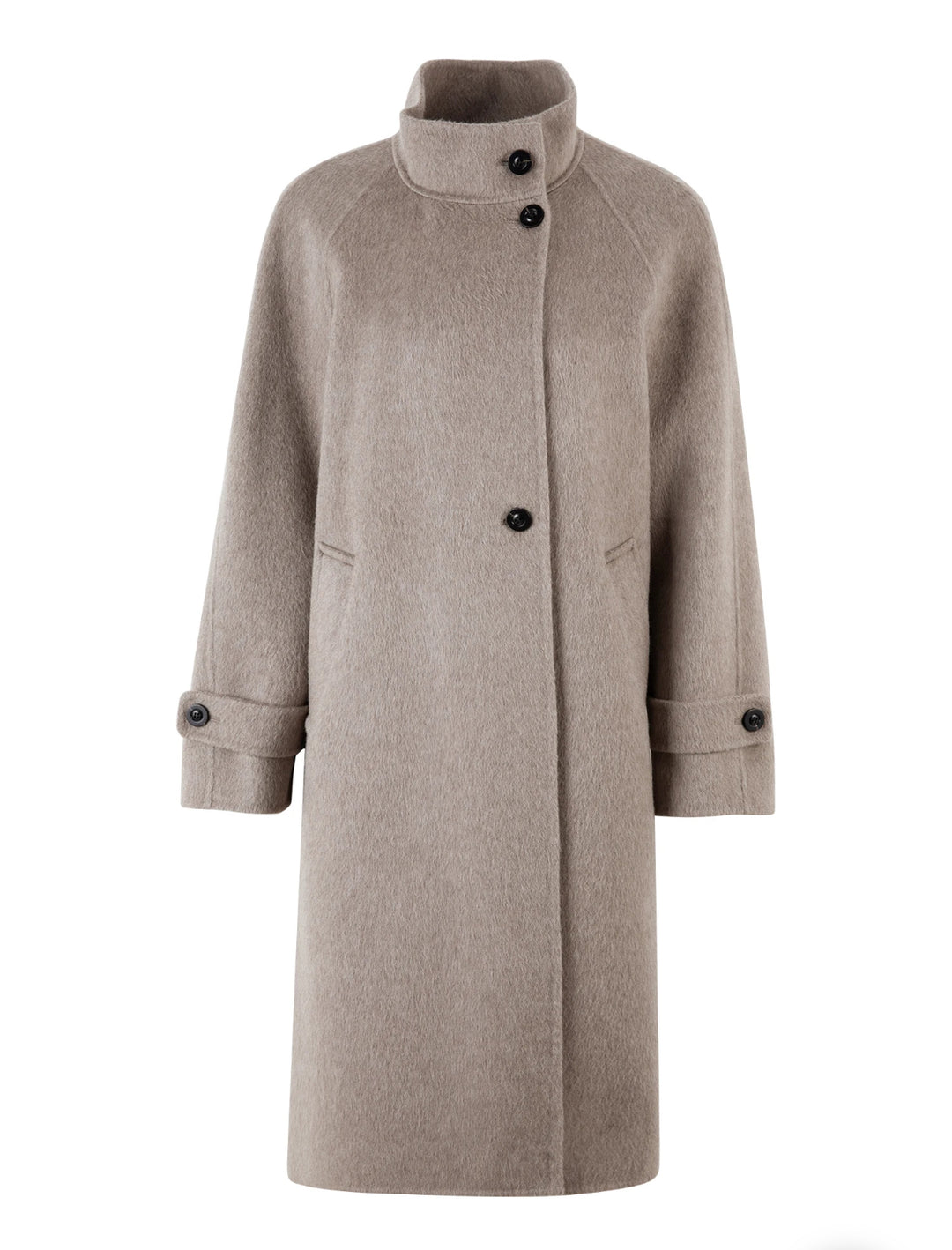 100% Wool Taupe High Collared Coat