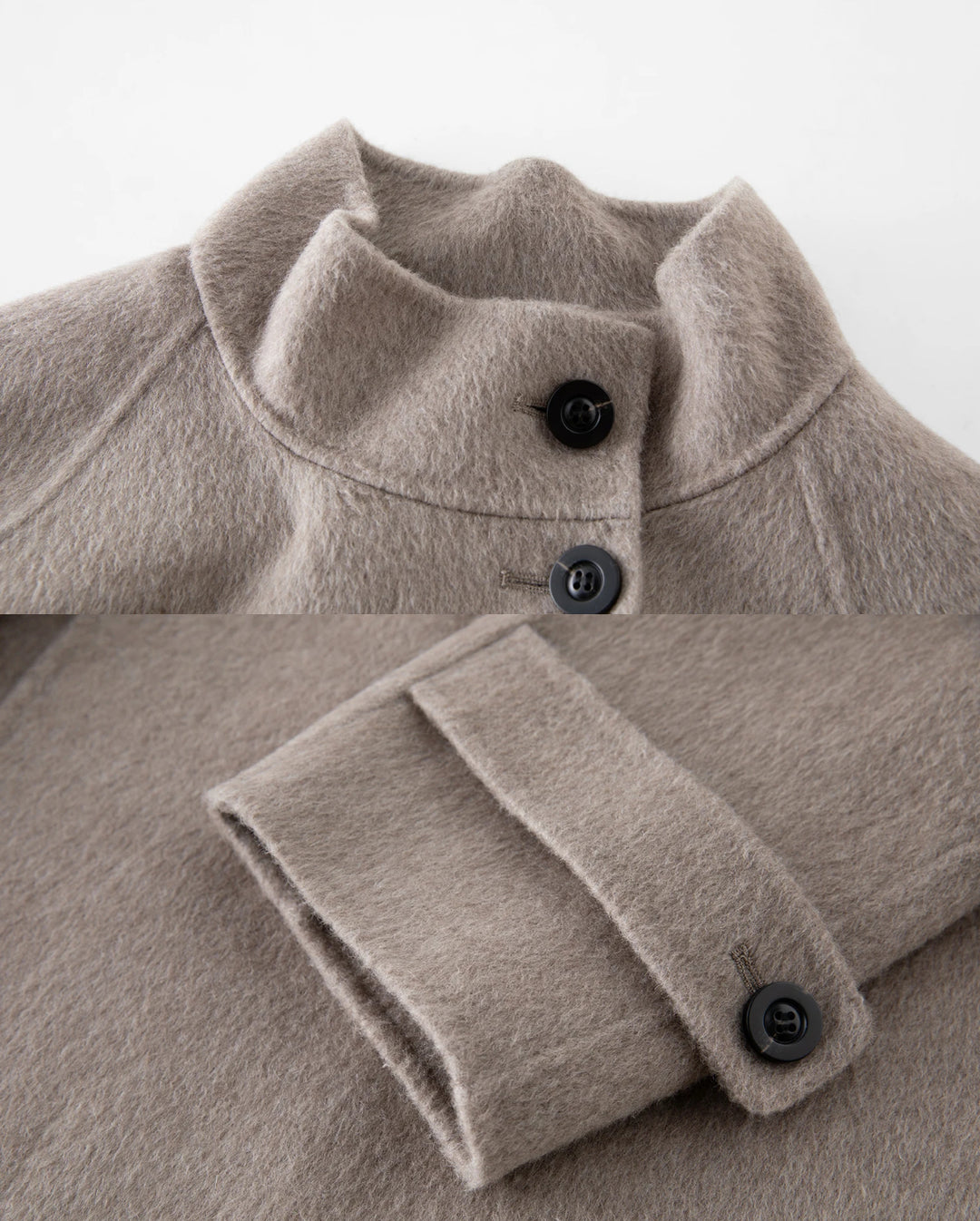 100% Wool Taupe High Collared Coat