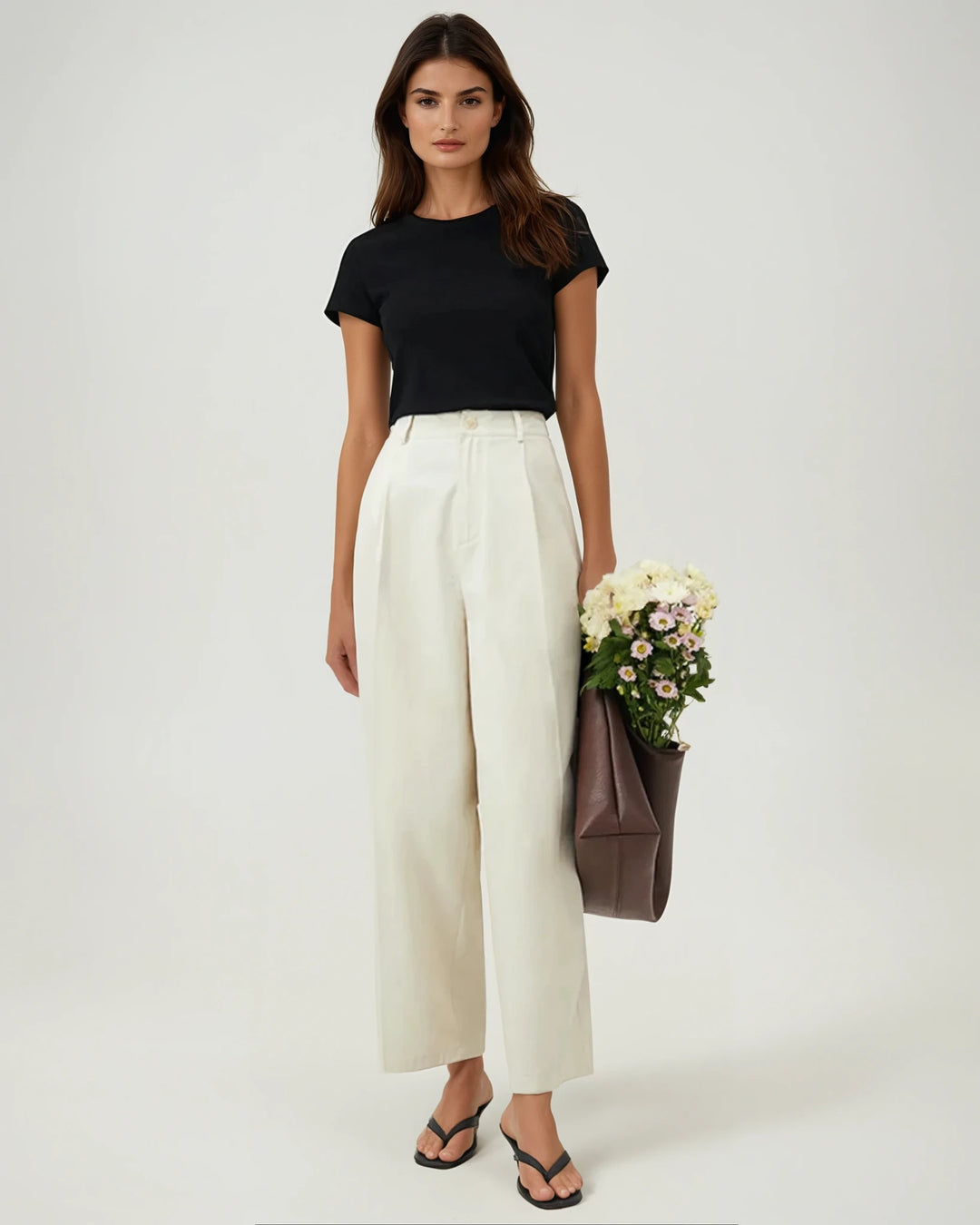 Cotton Wide-Leg Essential Trousers